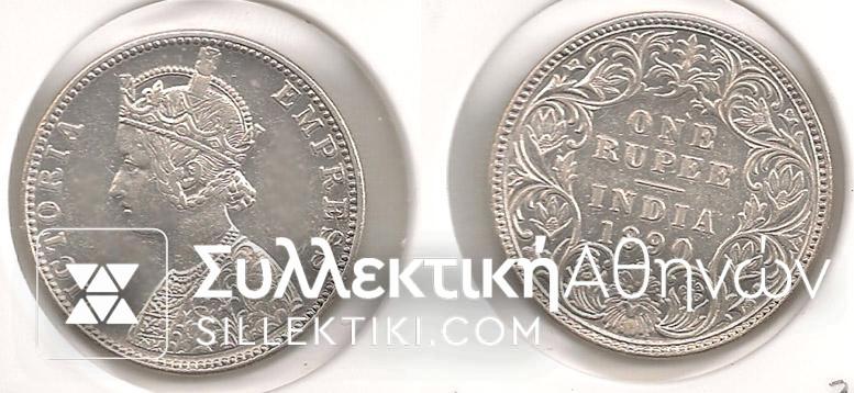 INDIA BRITISH 1 Rupee 1890 AU